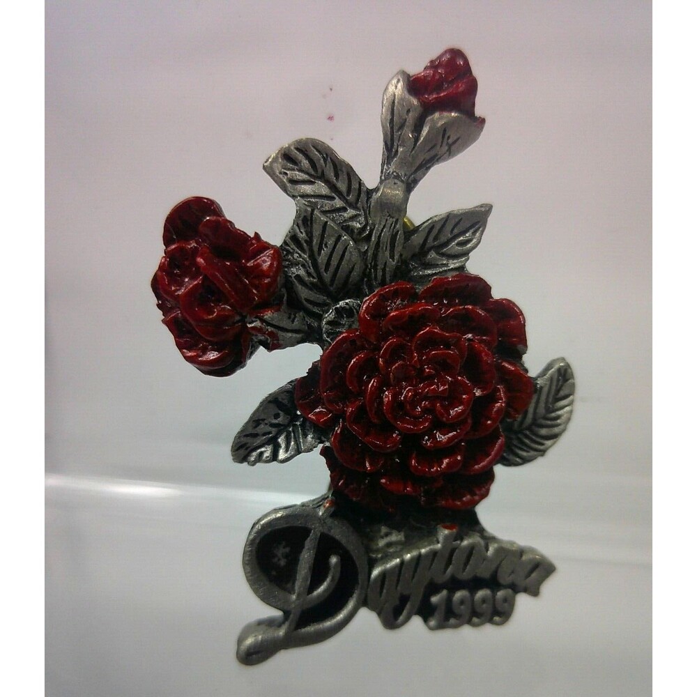 Vintage Daytona 1999 Red Rose Lapel Pin by Lady Hawk Signed